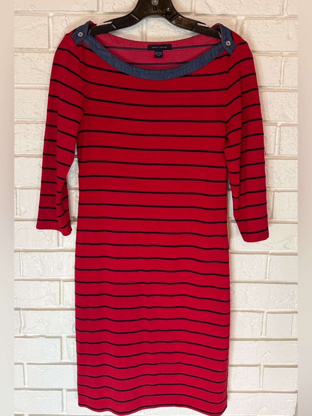 Tommy Hilfiger Red and Navy Striped Midi Dress
